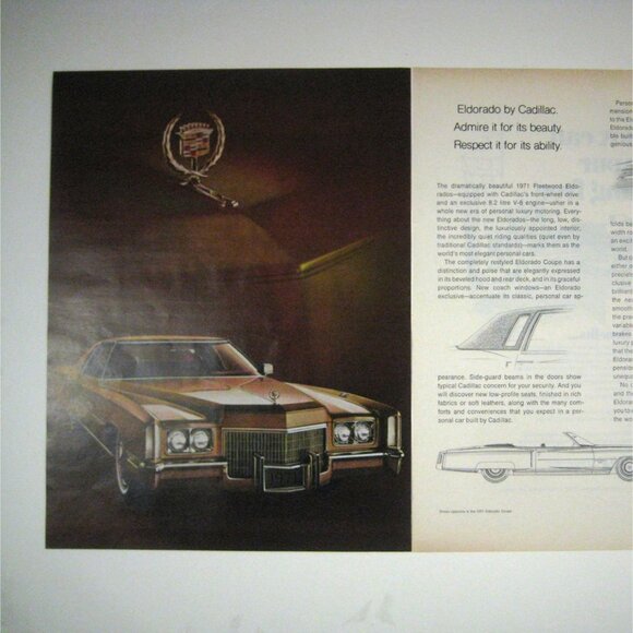 Vintage 1971 Cadillac Eldorado Coupe Advertisement Print 2 Pages - Picture 2 of 2